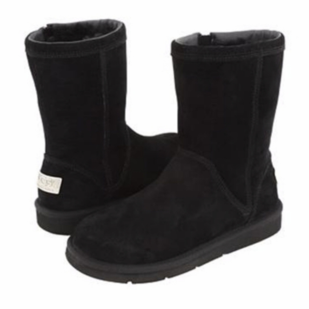 Ugg Australia Women Comfort 1889 Black Leather Sheepskin Boots shoes sz 8